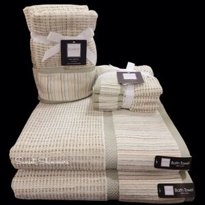 8pc Soho Living Fall Bath Hand Washcloth Towel Set Tan Sage  Green Ombre Striped